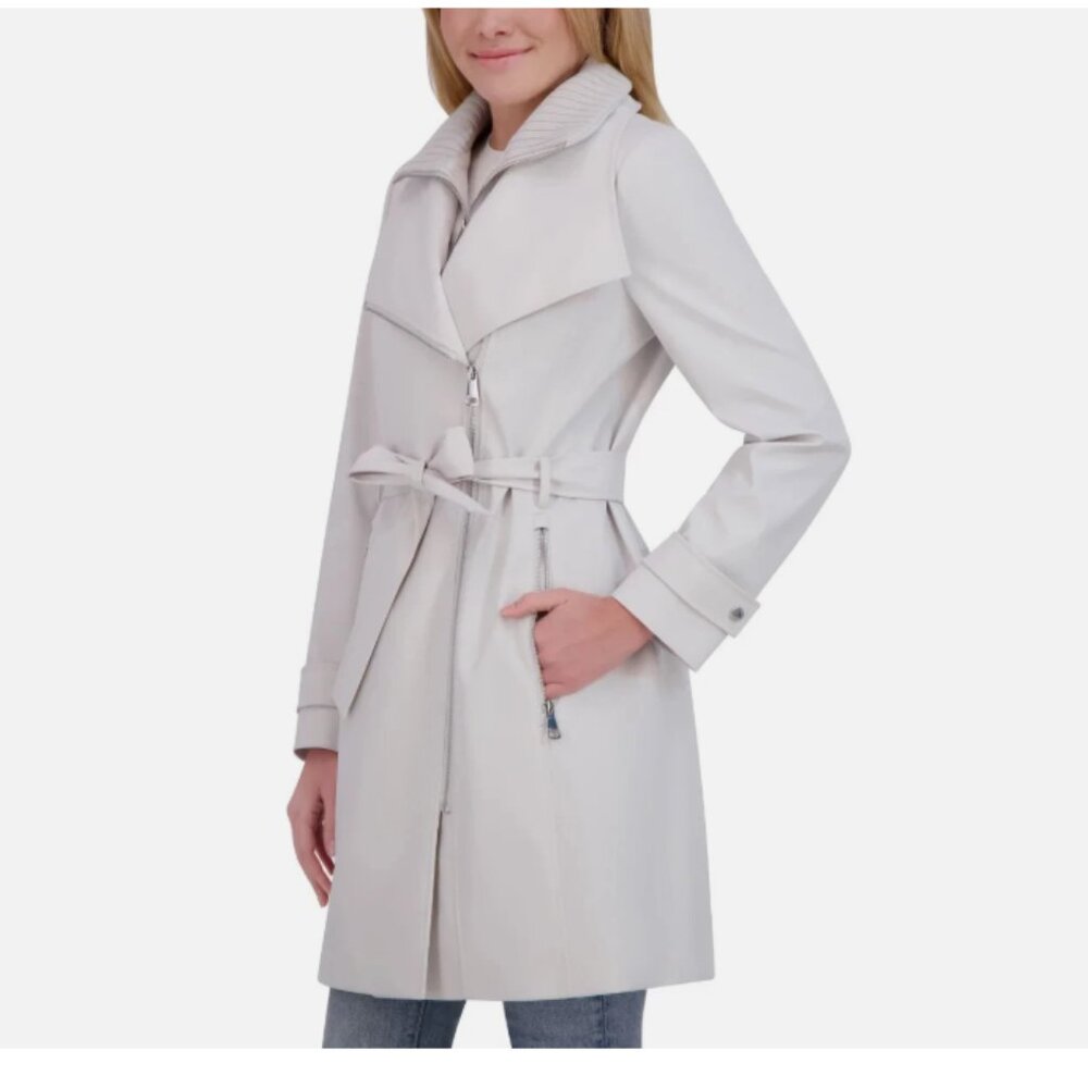 Halston Womens Trench Coat, Removable Belt Water-Resistant - Gray - Picture 1 of 6